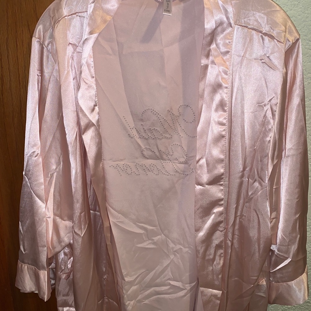 light pink satin rhinestone maid of honor robe